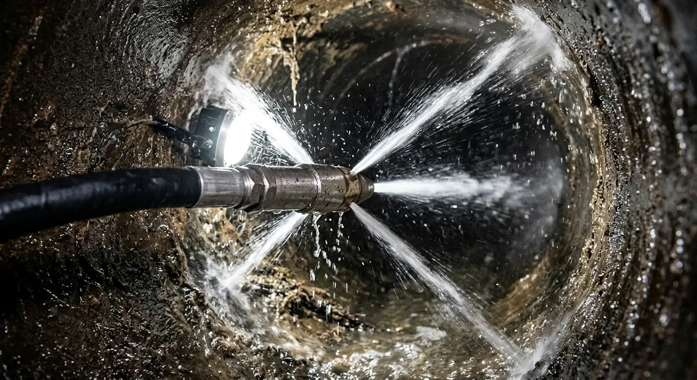 High-pressure hydro jetting nozzle cleaning sewer pipe for Storm Drain Cleaning in Pendleton